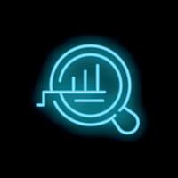 Neon icon of magnifying glass analyzing a growth chart vector