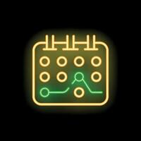 Neon calendar showing growing statistics with line chart icon on black background vector