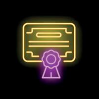Neon sign depicting certificate with ribbon for achievement or graduation vector