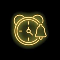 Neon alarm clock icon showing time running out vector
