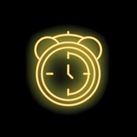 Neon alarm clock glowing on black background vector