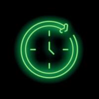 Green neon clock showing recurring event on black background vector