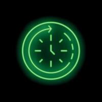 Green neon clock showing repeating time concept vector