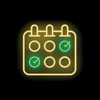 Neon calendar showing completing tasks with checkmark icon vector