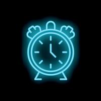 Neon icon of alarm clock showing time on black background vector