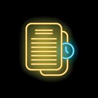 Neon icon of documents with clock showing deadline approaching vector