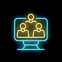 Neon icon of three people having online meeting using computer vector