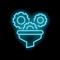 Neon icon of gears falling into a funnel representing lead generation vector