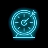 Neon sign representing time management with clock and arrow vector