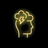 Neon sign representing brainstorming with lightning bolt in thought bubble above head vector