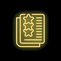 Neon icon of document receiving three stars rating representing customer feedback vector