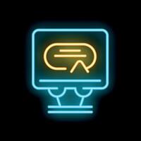 Neon icon of train ticket validation gate with electronic ticket on black background vector