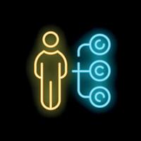 Businessman standing next to copyright symbol neon sign scope of work concept vector