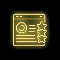 Neon icon of website showing customer review with five stars rating vector