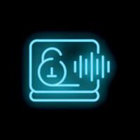 Neon icon of laptop playing protected audio content vector