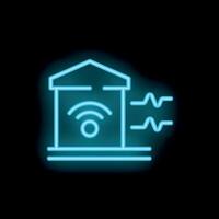 Glowing neon icon of a smart home sending a wifi signal vector