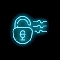 Neon padlock icon depicting voice security system vector