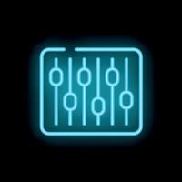 Neon icon of sound mixing console showing adjustment knobs vector