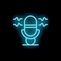 Neon microphone icon glowing on dark background vector