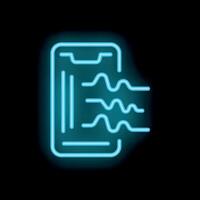 Neon icon of smartphone emitting sound waves on black background vector