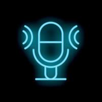 Neon microphone icon glowing on dark background vector