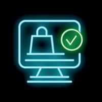 Neon green tick showing successful online shopping on computer screen vector