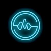 Neon blue circle glowing with sound wave icon on black background vector
