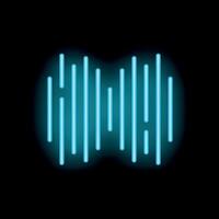 Blue neon light glowing vertical lines making sound wave shape on black background vector