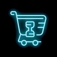 Neon shopping cart icon glowing with dumbbell inside vector