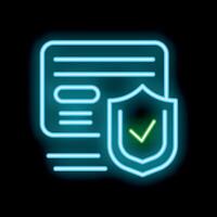 Neon icon of document being protected with shield vector