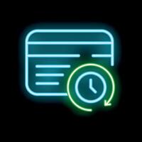 Neon icon of credit card showing recurring payment processing vector
