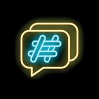 Neon hashtag symbol inside speech bubble glowing on black background vector