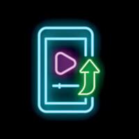 Neon icon of mobile phone uploading content vector