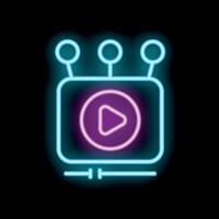Neon sign showing television set with play button displaying live streaming content vector