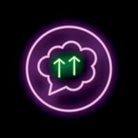 Neon speech bubble with two up arrows on black background vector