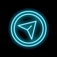 Neon sign of a cursor in a circle on black background vector