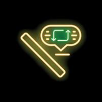 Neon yellow crossed out chat bubble with updating sign inside on black background vector