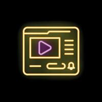 Neon sign showing player interface with play button and notification bell vector