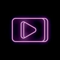 Neon play button glowing on black background vector