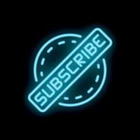 Neon blue subscribe button over black background indicating subscribing vector
