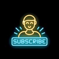 Neon glowing icon of a happy influencer recommending to subscribe vector