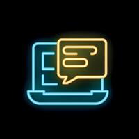 Neon laptop showing chat bubble notification on black background vector
