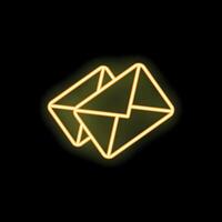 Neon icon of two envelopes glowing yellow on black background vector