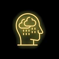 Neon icon of human head experiencing raining clouds representing sadness vector