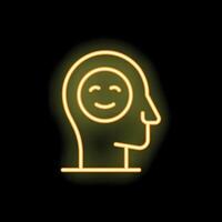 Neon sign representing a head containing a smiling face symbolizing positive thinking vector