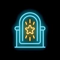 Glowing neon line magic mirror icon isolated on a black background, colorful outline concept vector