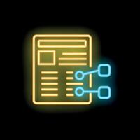 Neon icon of content management system showing data flow vector