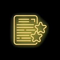 Neon yellow customer review icon with stars on black background vector