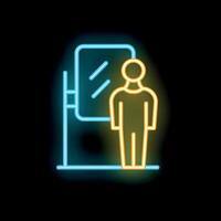 Neon icon of a man standing and looking in the mirror vector