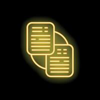 Neon yellow documents icon representing data analysis and reporting vector